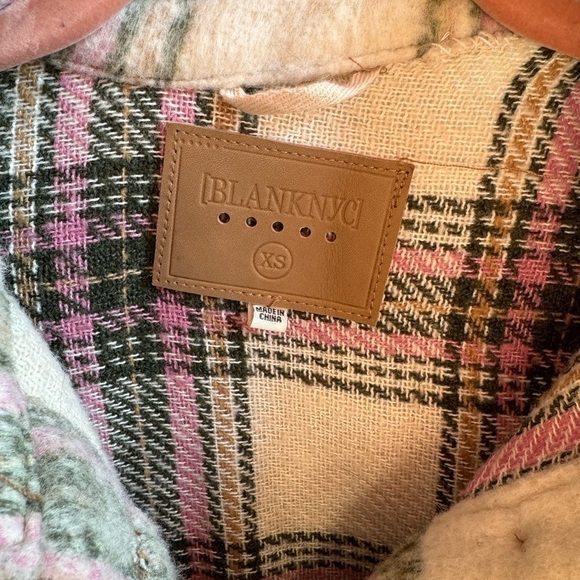 BLANK NYC I Feel You Long Plaid Shacket XS/Small Pink White Green - Picture 4 of 5